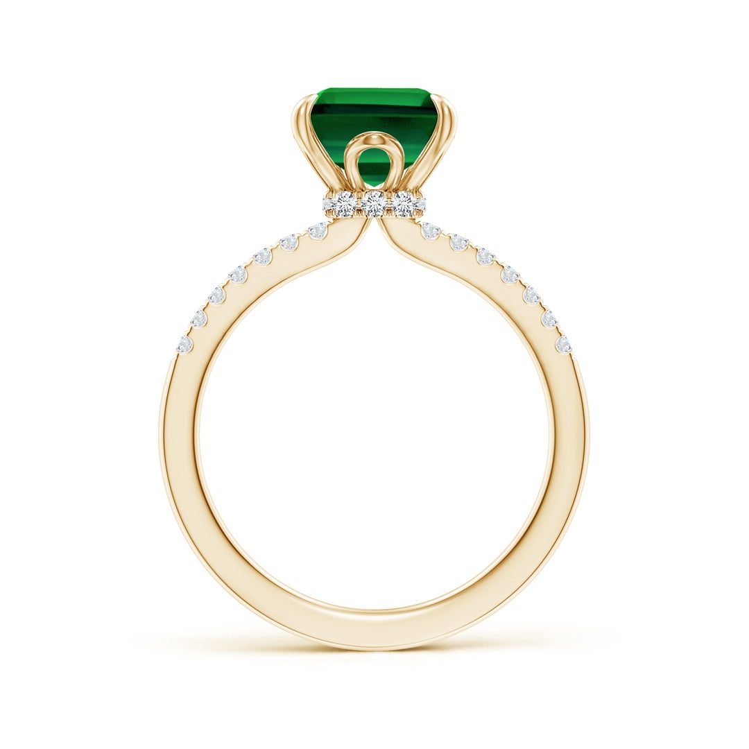 10x8mm Labgrown Lab-Grown Emerald-Cut Emerald Hidden Halo Engagement Ring in 18K Yellow Gold - side 2