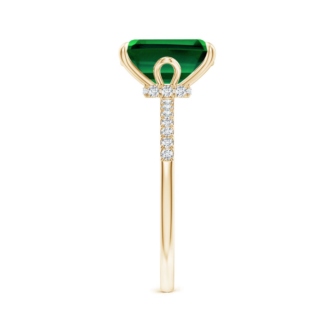 10x8mm Labgrown Lab-Grown Emerald-Cut Emerald Hidden Halo Engagement Ring in 18K Yellow Gold - side 3