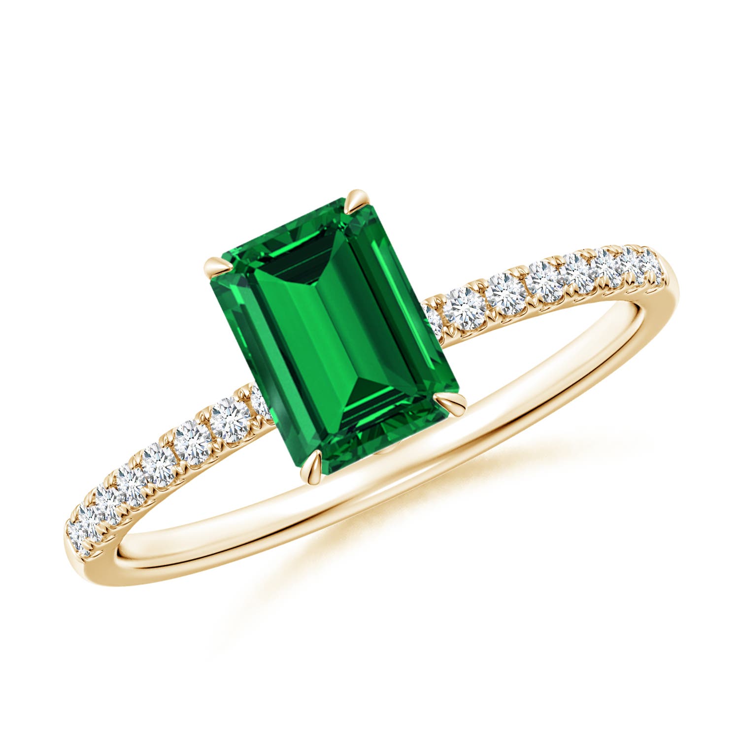 7x5mm Labgrown Lab-Grown Emerald-Cut Emerald Hidden Halo Engagement Ring in 18CT Yellow Gold