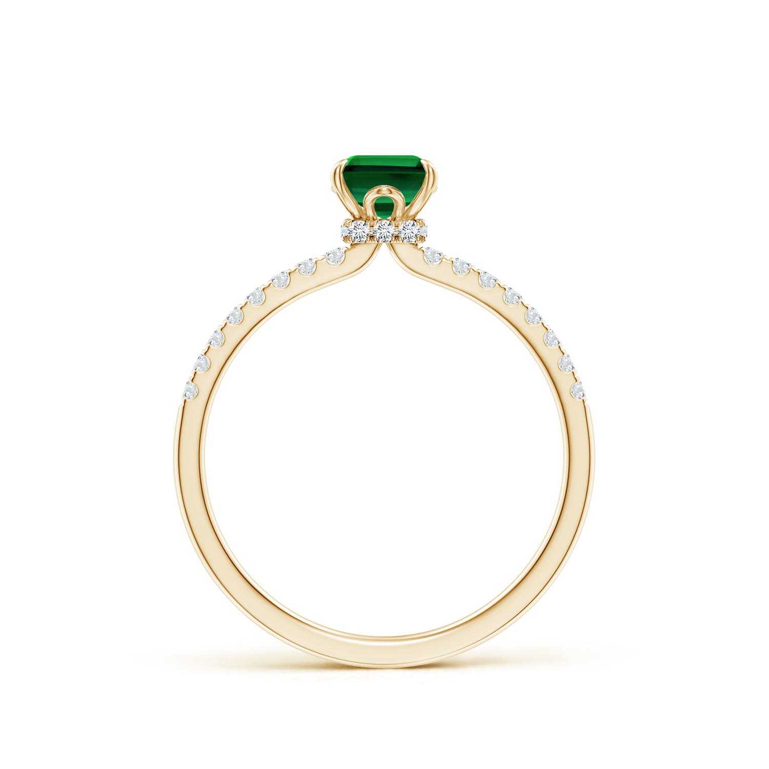 7x5mm Labgrown Lab-Grown Emerald-Cut Emerald Hidden Halo Engagement Ring in 18K Yellow Gold