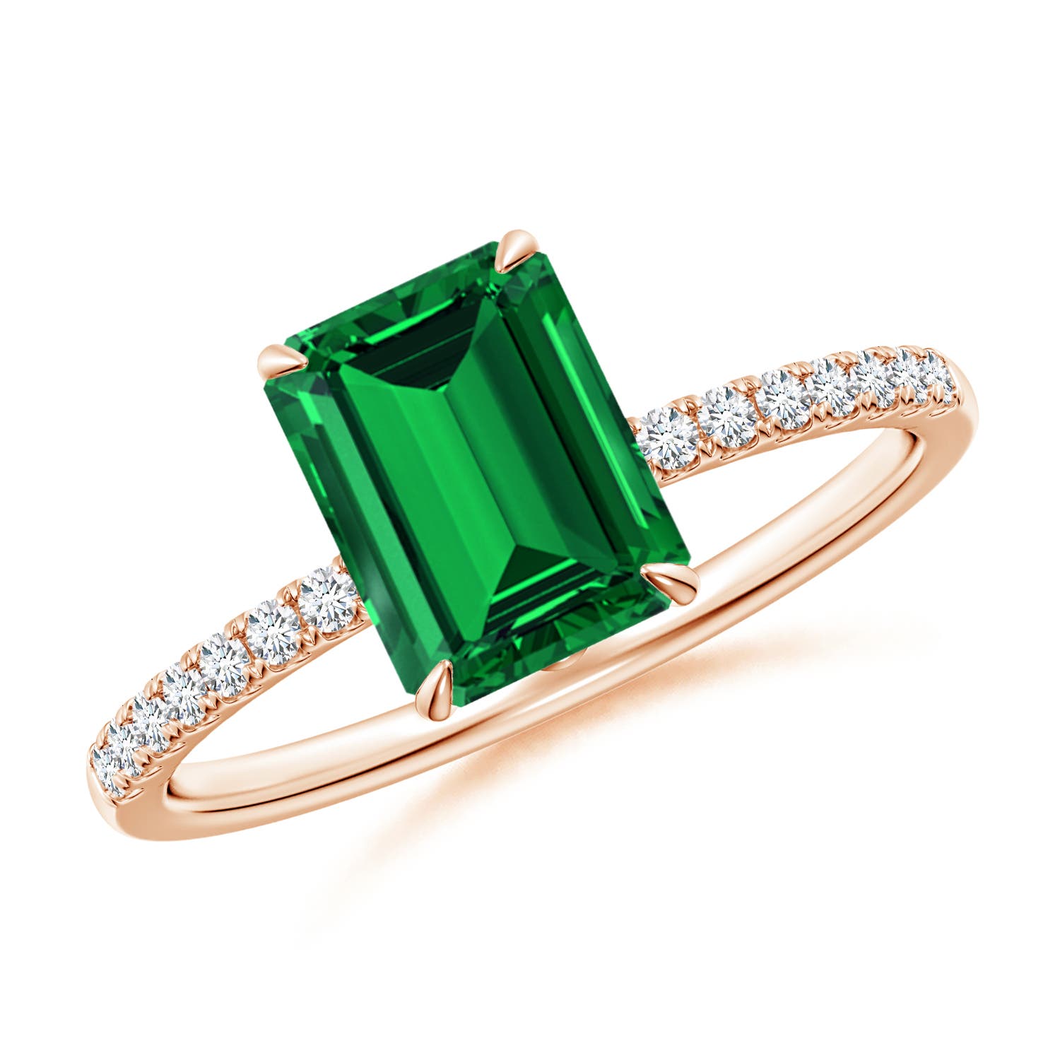 8x6mm Labgrown Lab-Grown Emerald-Cut Emerald Hidden Halo Engagement Ring in Rose Gold