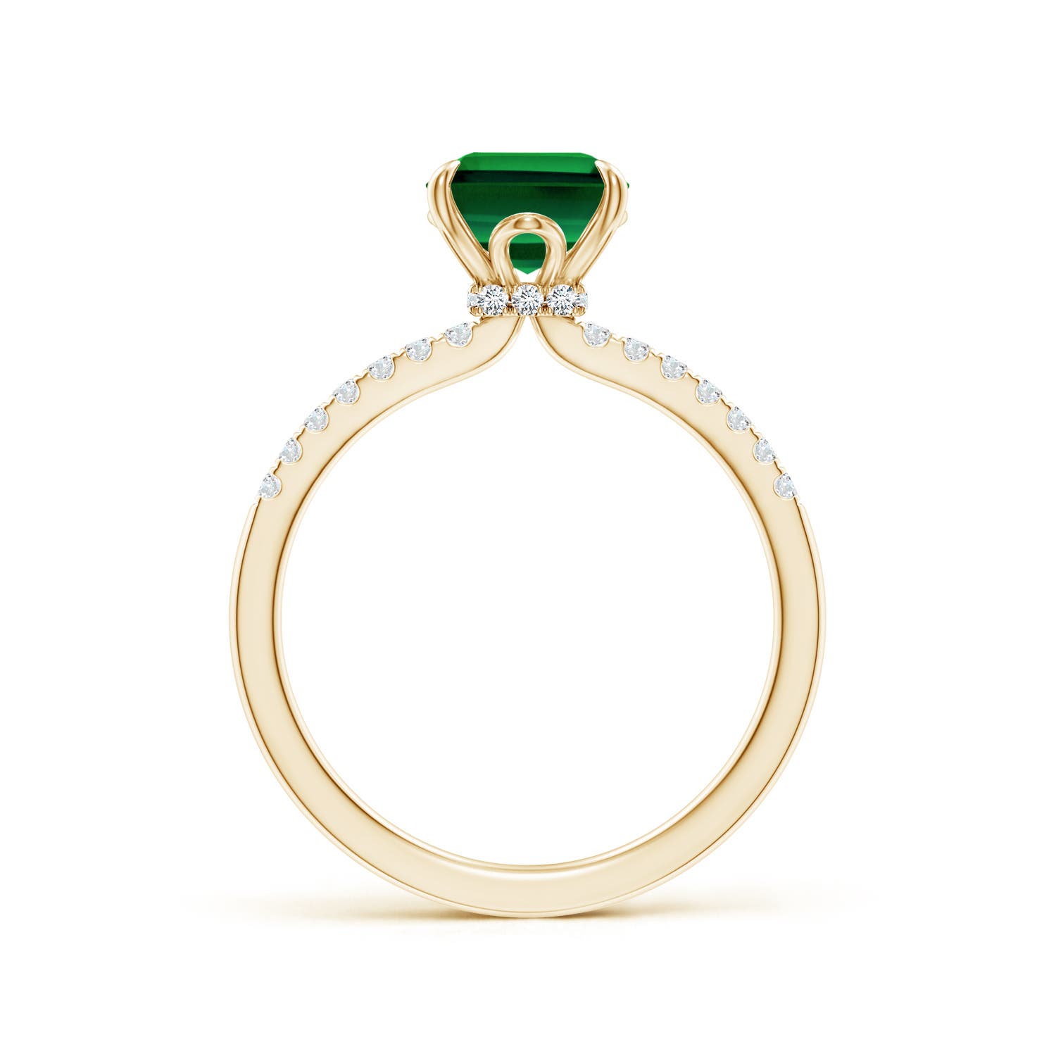 9x7mm Labgrown Lab-Grown Emerald-Cut Emerald Hidden Halo Engagement Ring in 18K Yellow Gold