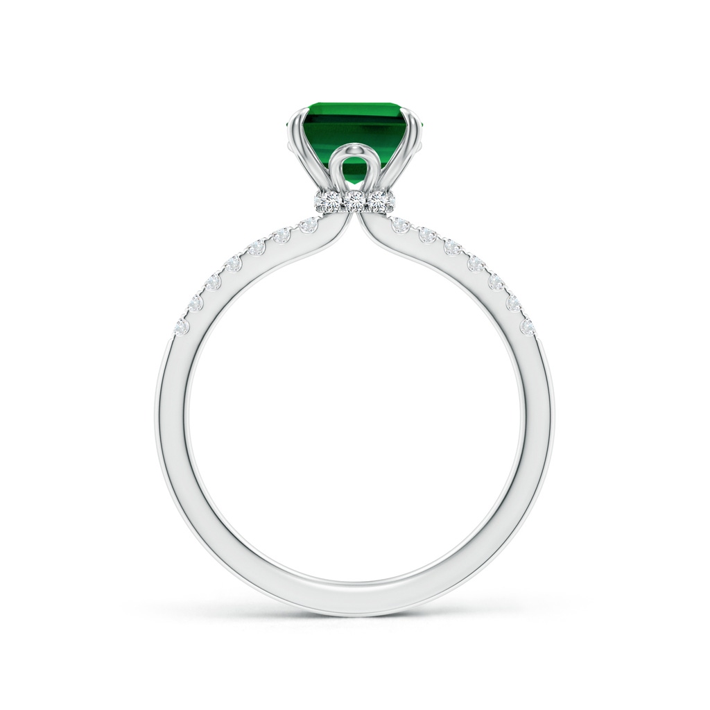 9x7mm Labgrown Lab-Grown Emerald-Cut Emerald Hidden Halo Engagement Ring in White Gold - side 199