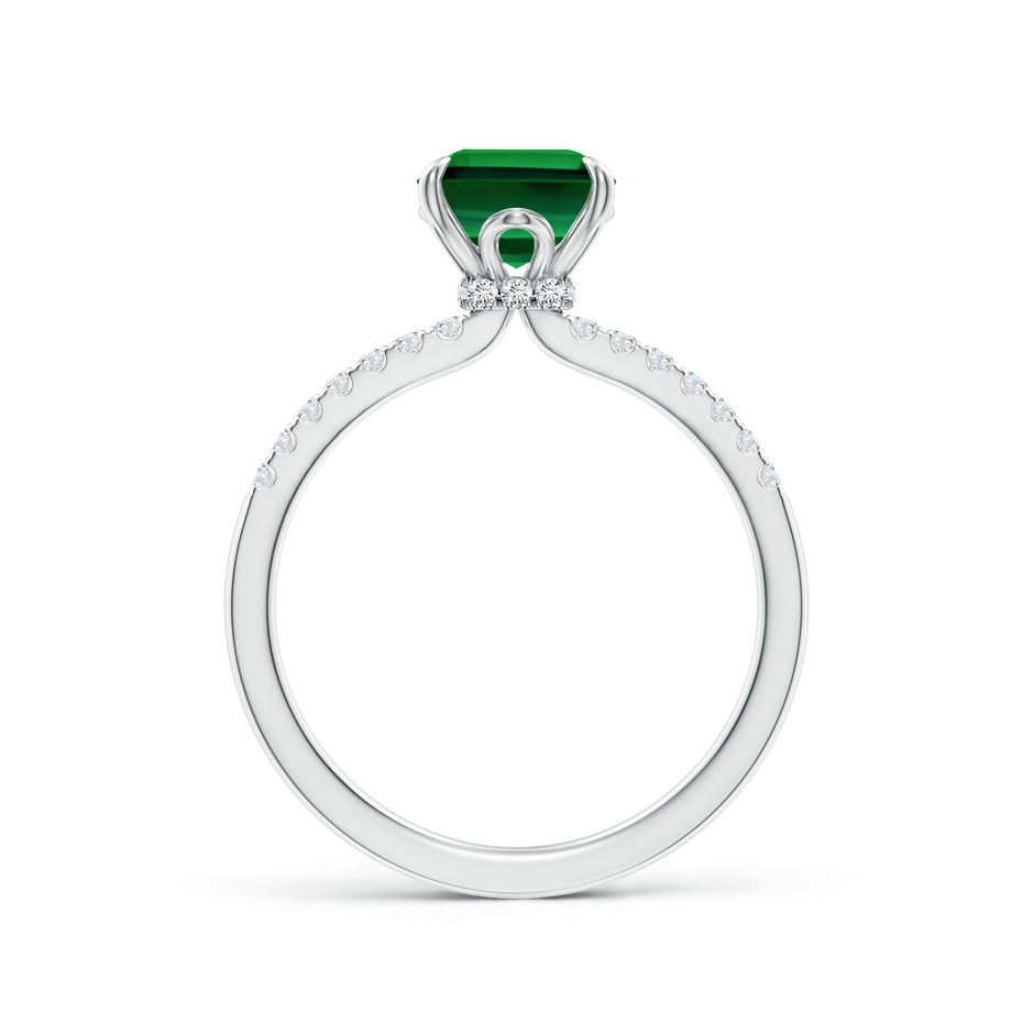 9x7mm Labgrown Lab-Grown Emerald-Cut Emerald Hidden Halo Engagement Ring in White Gold side 199