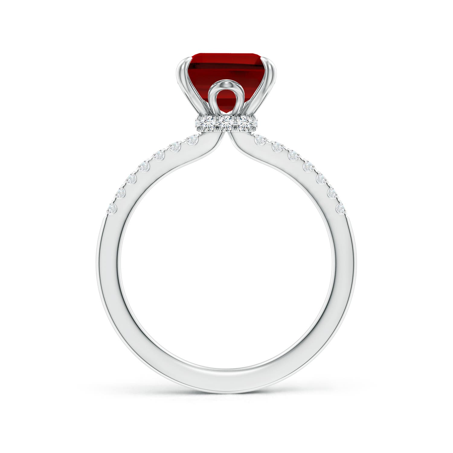10x8mm Labgrown Lab-Grown Emerald-Cut Ruby Hidden Halo Engagement Ring in 18K White Gold