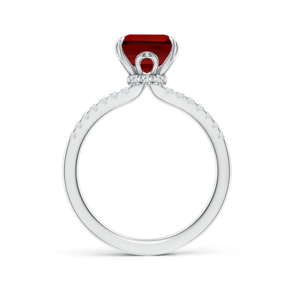 10x8mm Labgrown Lab-Grown Emerald-Cut Ruby Hidden Halo Engagement Ring in 18K White Gold side 199