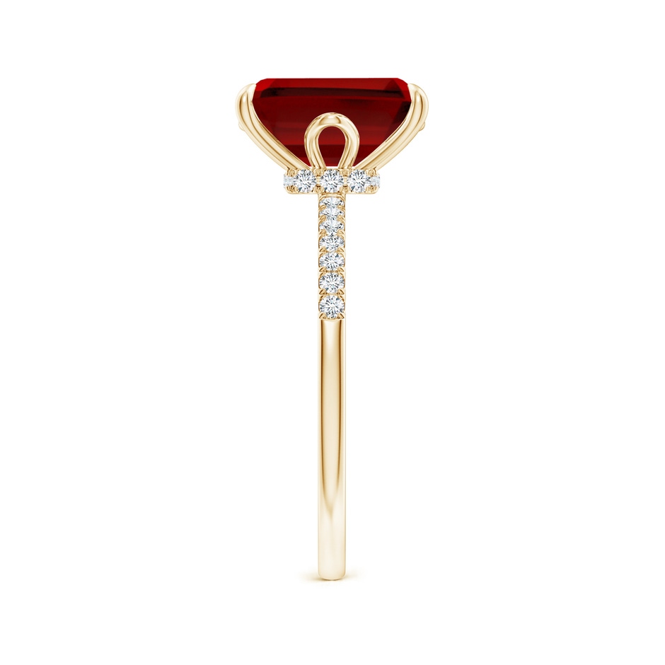 10x8mm Labgrown Lab-Grown Emerald-Cut Ruby Hidden Halo Engagement Ring in 18K Yellow Gold side 299