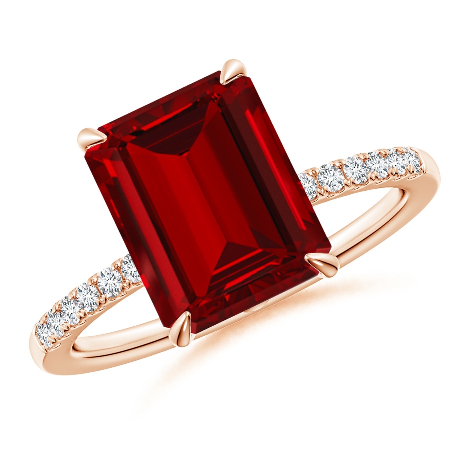 10x8mm Labgrown Lab-Grown Emerald-Cut Ruby Hidden Halo Engagement Ring in Rose Gold 