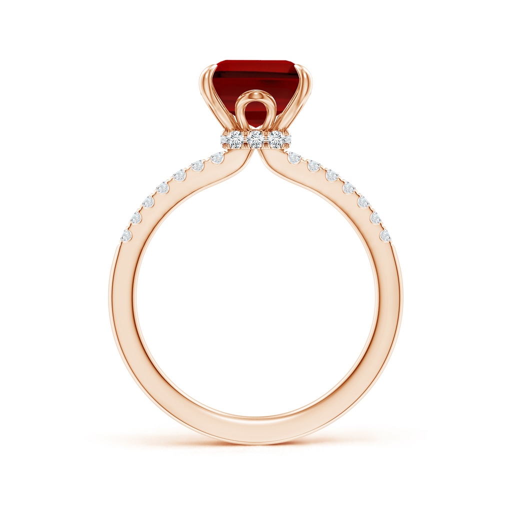 10x8mm Labgrown Lab-Grown Emerald-Cut Ruby Hidden Halo Engagement Ring in Rose Gold - side 199