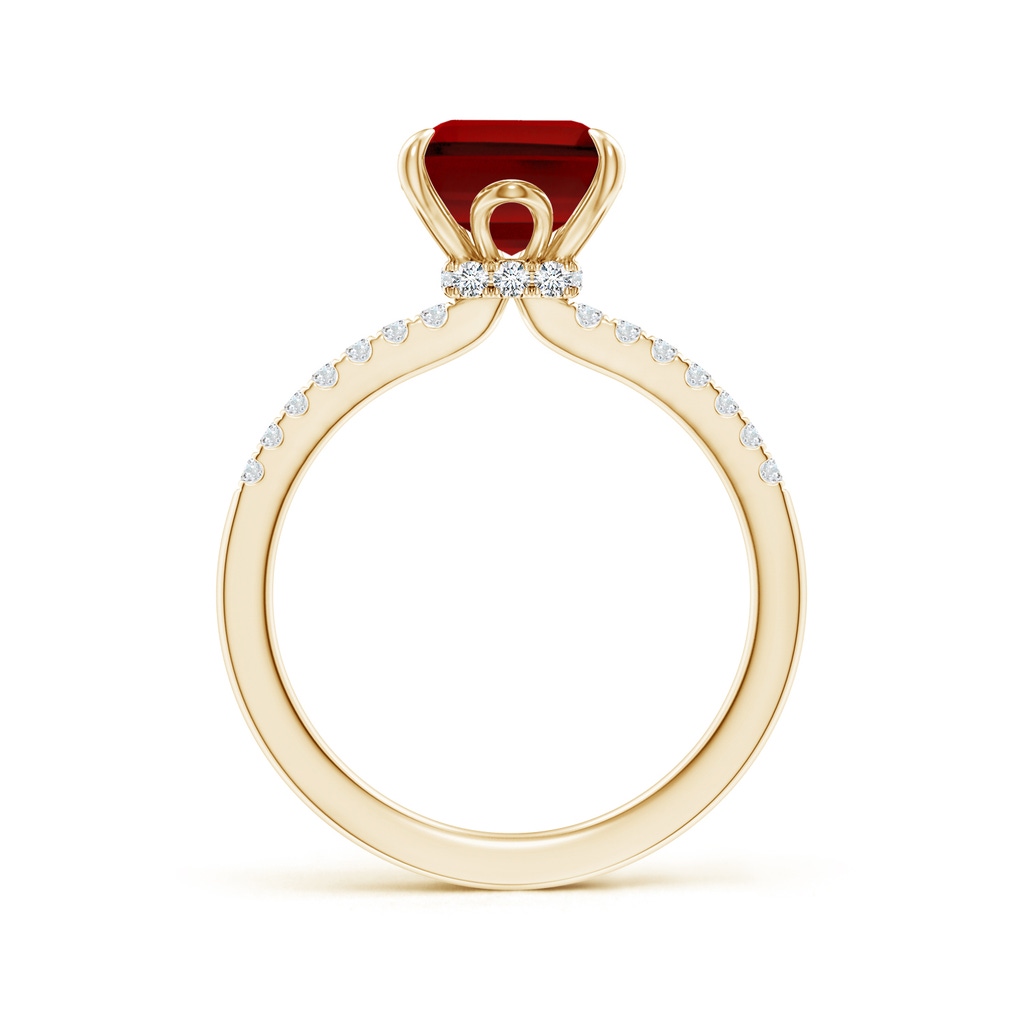 10x8mm Labgrown Lab-Grown Emerald-Cut Ruby Hidden Halo Engagement Ring in Yellow Gold - side 199