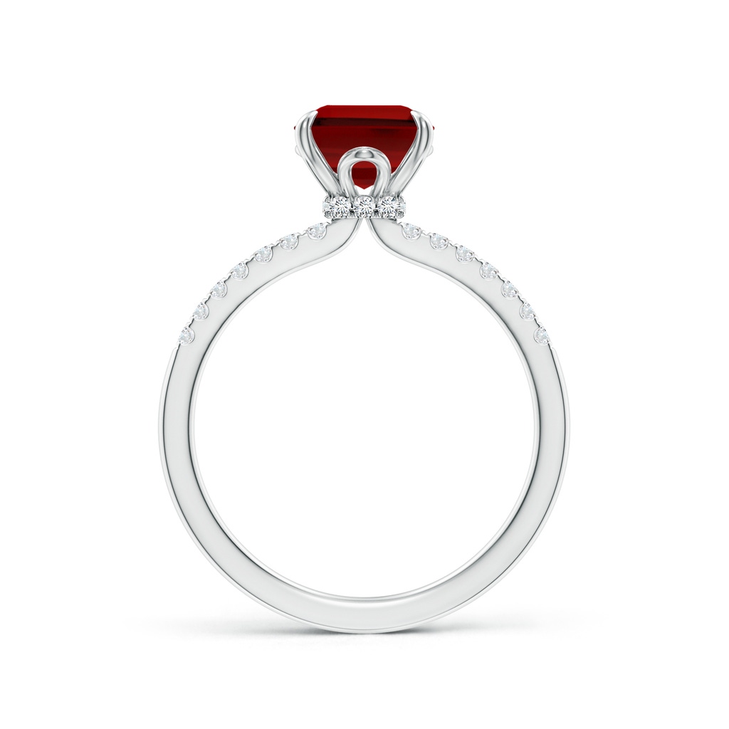 9x7mm Labgrown Lab-Grown Emerald-Cut Ruby Hidden Halo Engagement Ring in White Gold - side 199