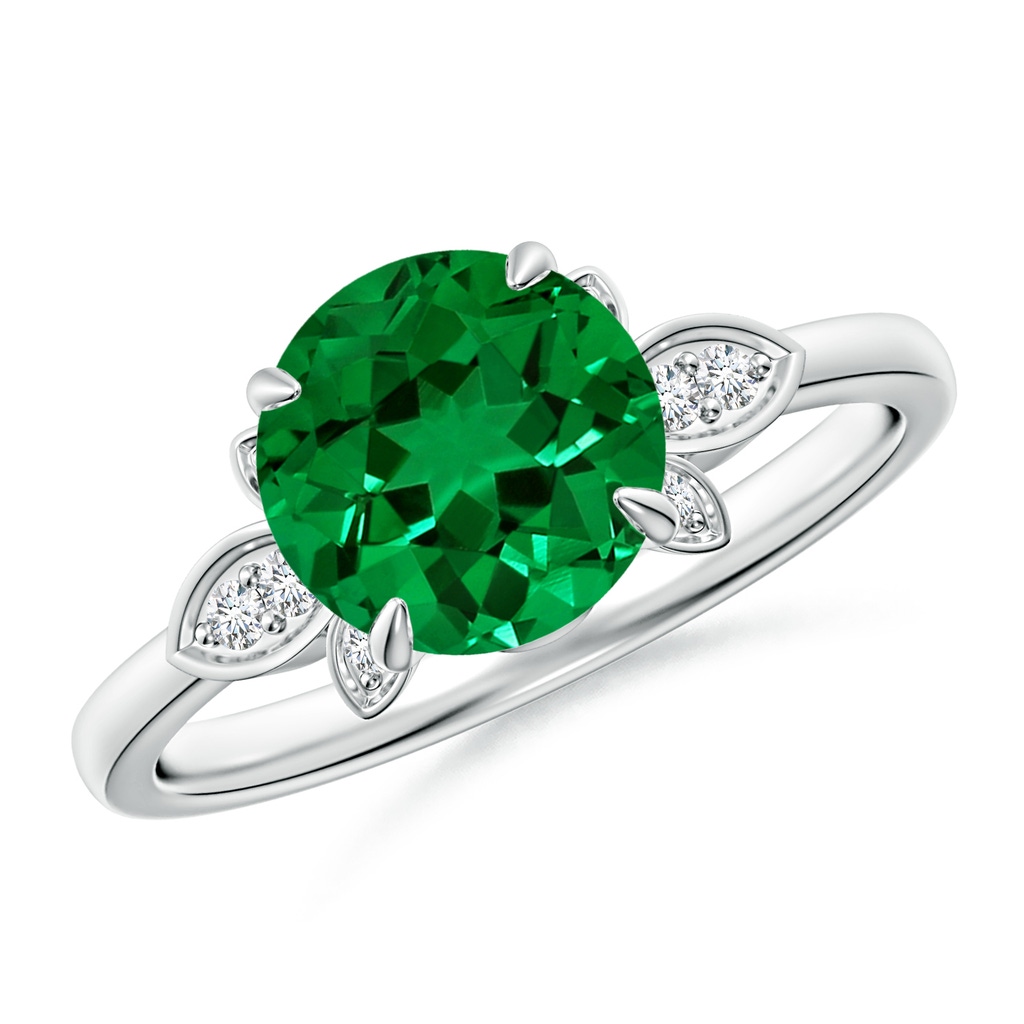 8mm Labgrown Lab-Grown Nature-Inspired Round Emerald Engagement Ring in White Gold