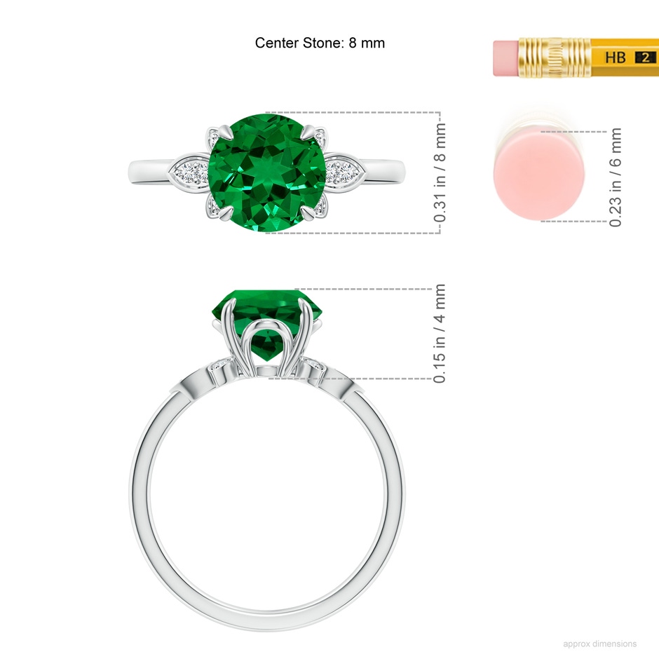 8mm Labgrown Lab-Grown Nature-Inspired Round Emerald Engagement Ring in White Gold ruler