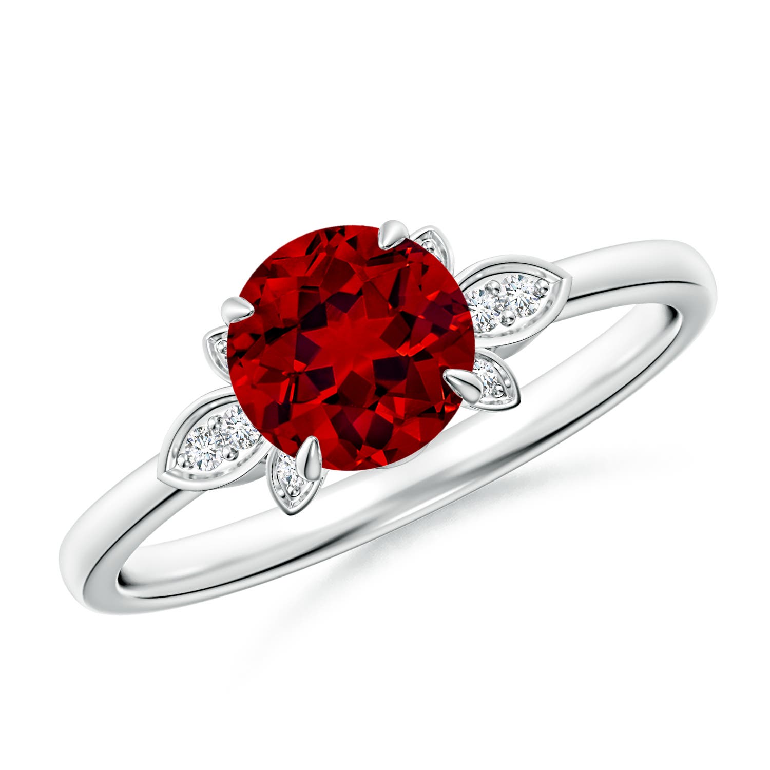 6.5mm Labgrown Lab-Grown Nature-Inspired Round Ruby Engagement Ring in 18CT White Gold