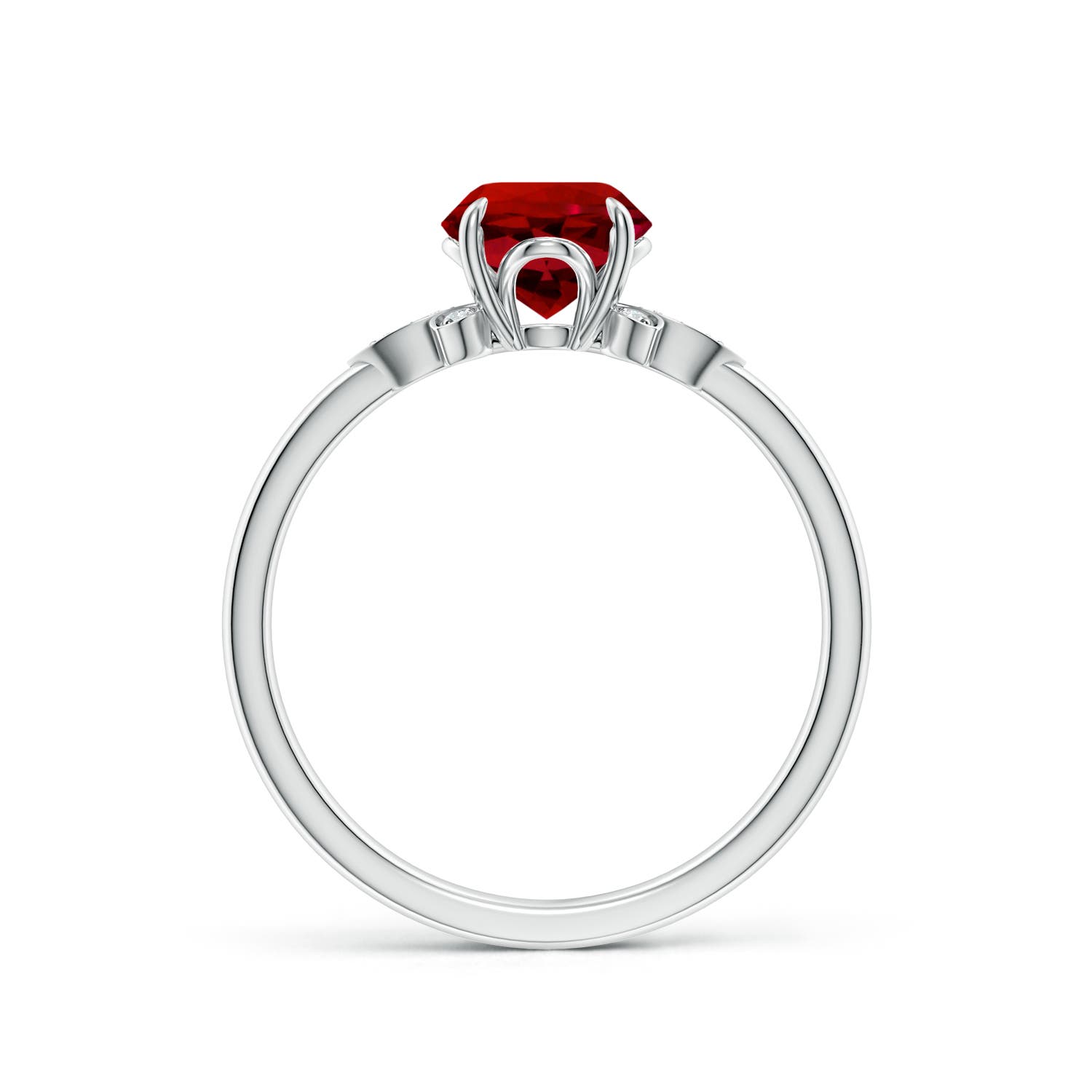 6.5mm Labgrown Lab-Grown Nature-Inspired Round Ruby Engagement Ring in 18K White Gold