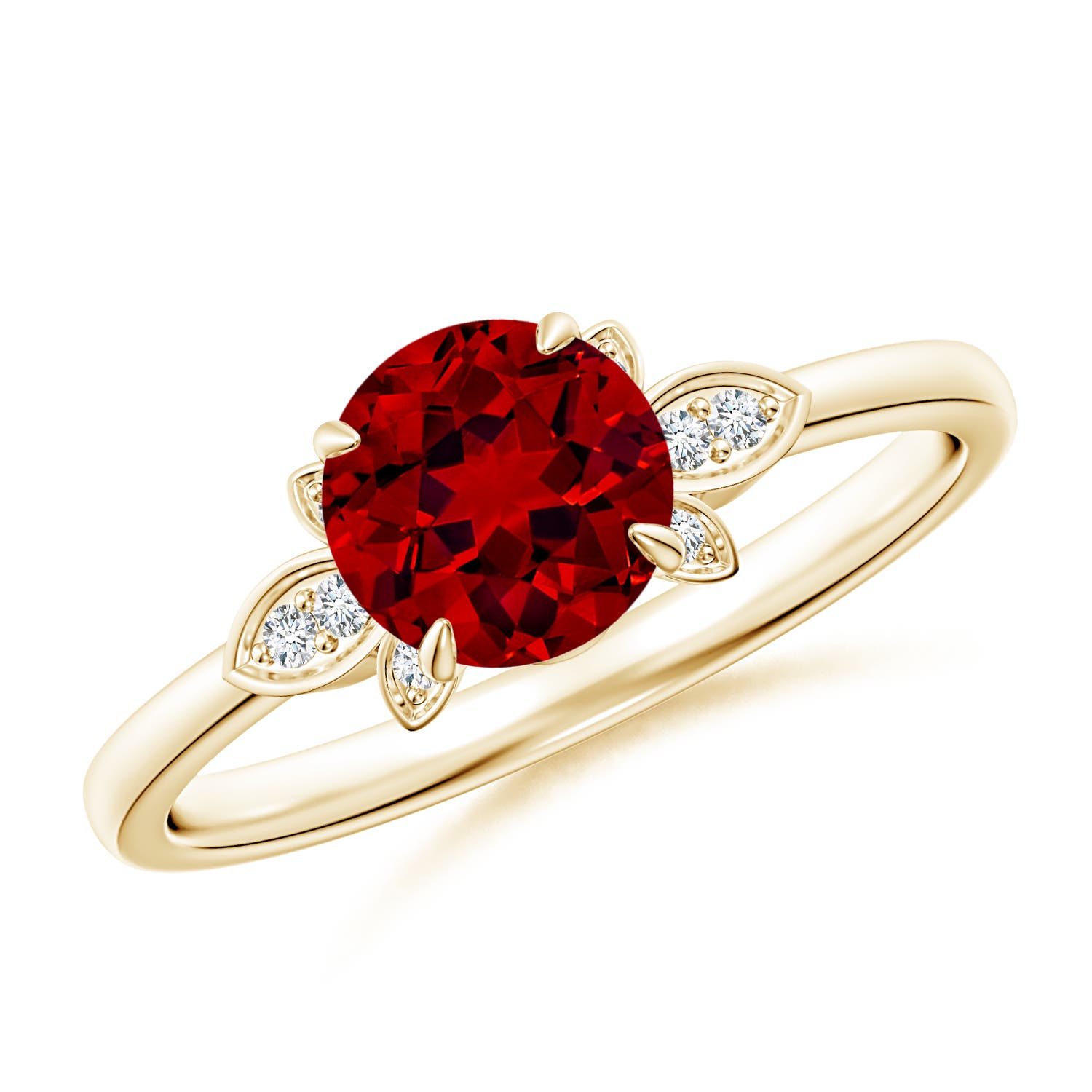 6.5mm Labgrown Lab-Grown Nature-Inspired Round Ruby Engagement Ring in 18K Yellow Gold