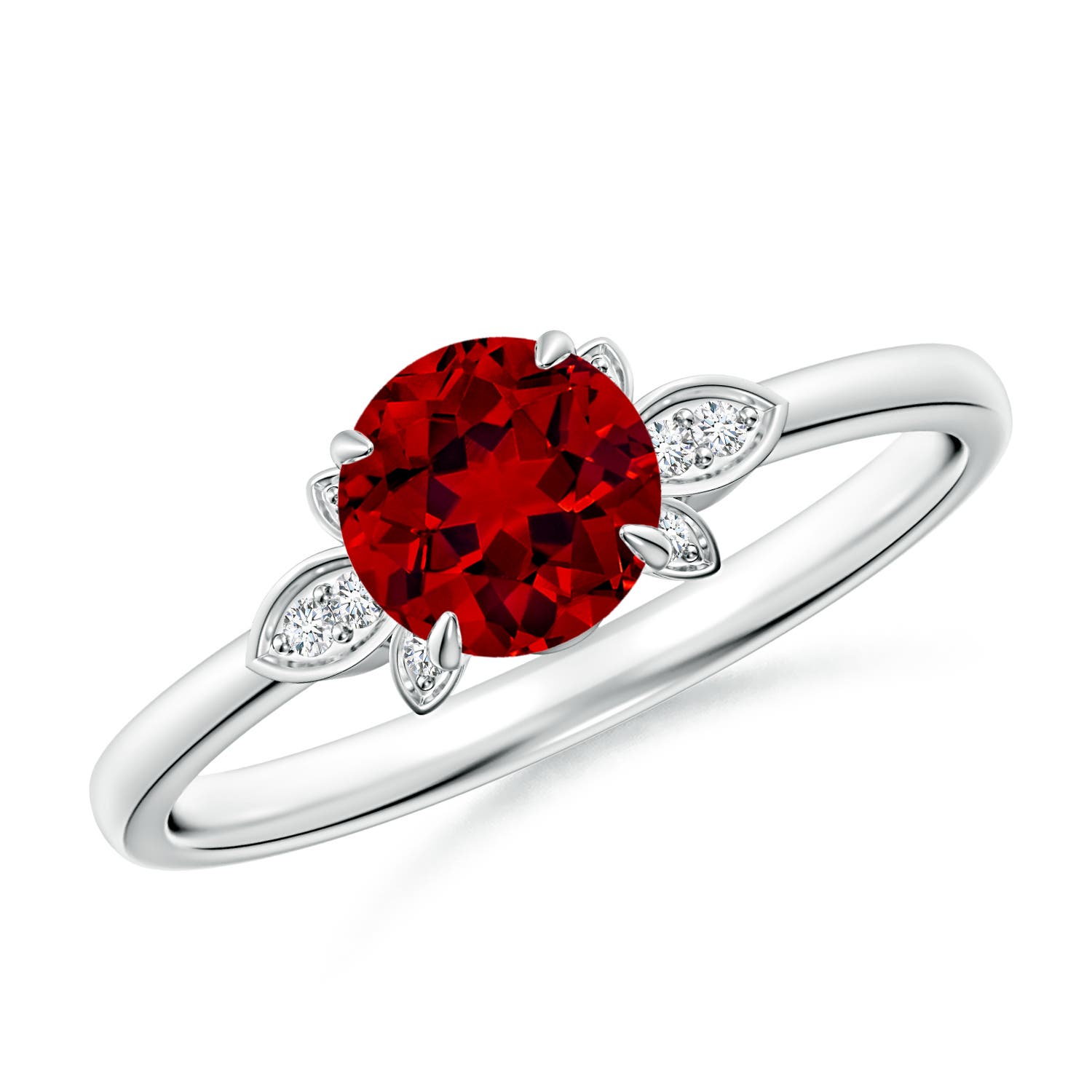 6mm Labgrown Lab-Grown Nature-Inspired Round Ruby Engagement Ring in 18K White Gold
