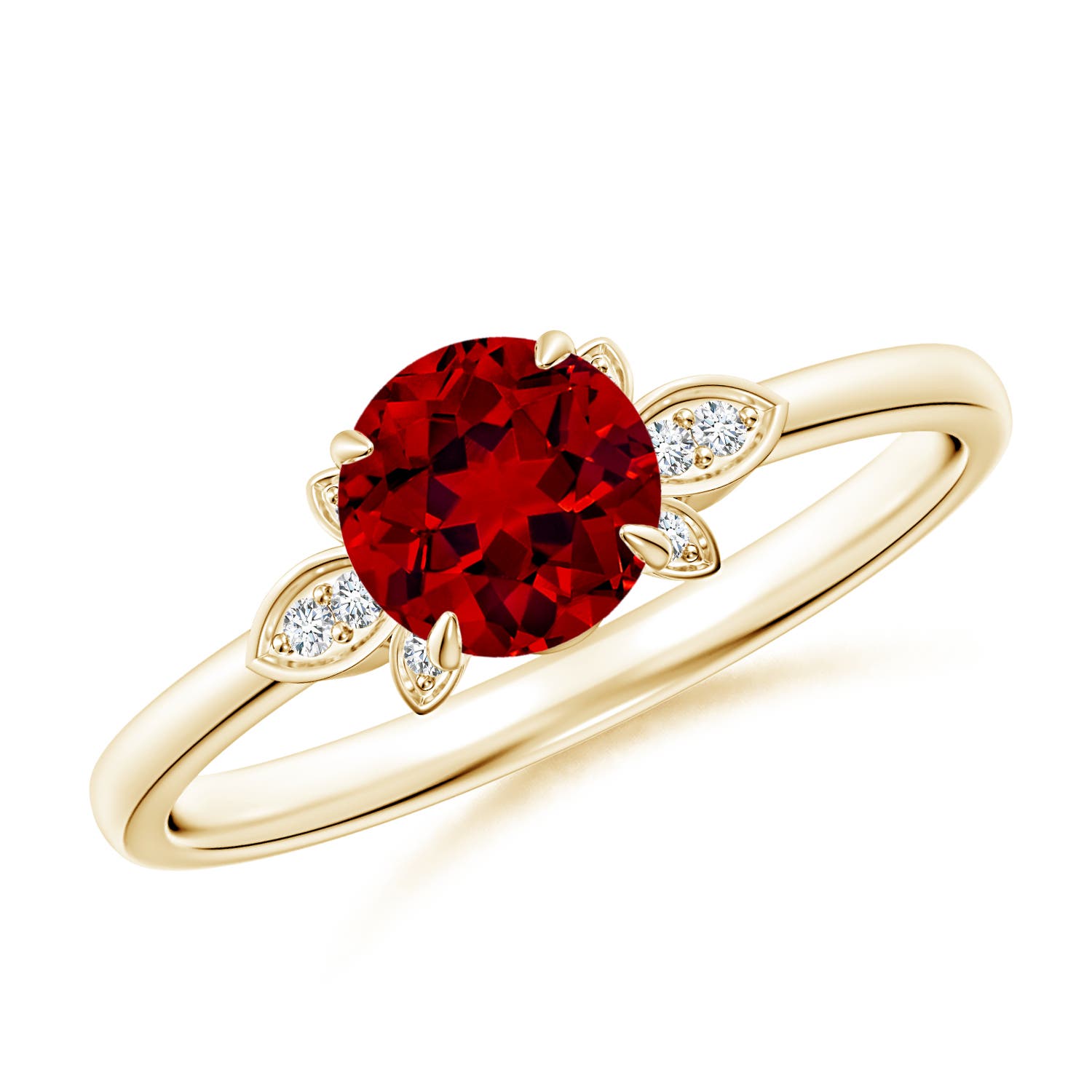 6mm Labgrown Lab-Grown Nature-Inspired Round Ruby Engagement Ring in 18K Yellow Gold
