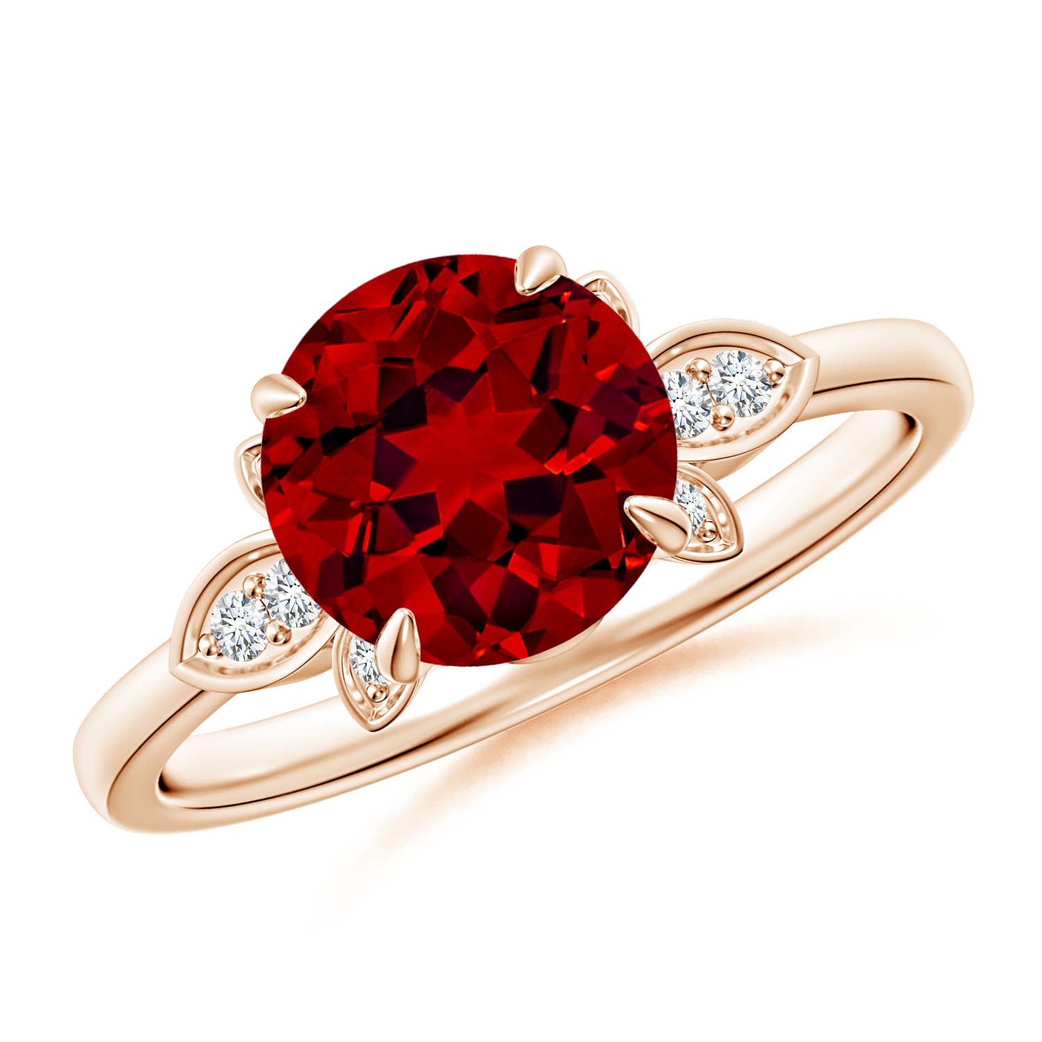 8mm Labgrown Lab-Grown Nature-Inspired Round Ruby Engagement Ring in 18K Rose Gold