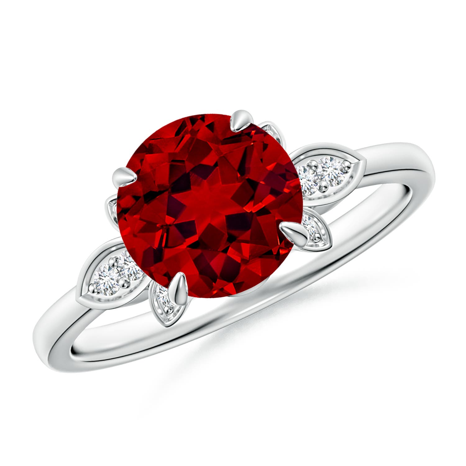 8mm Labgrown Lab-Grown Nature-Inspired Round Ruby Engagement Ring in 18K White Gold