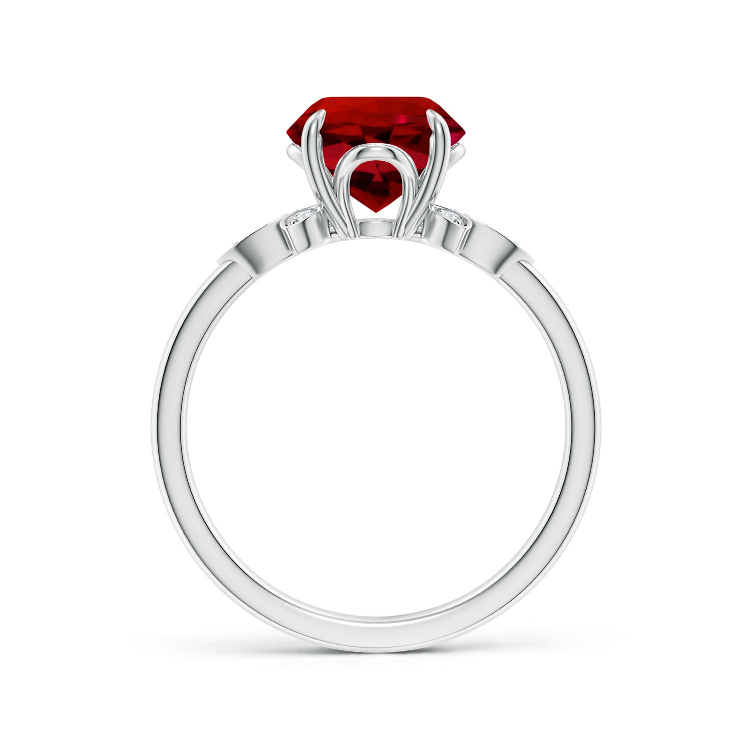 8mm Labgrown Lab-Grown Nature-Inspired Round Ruby Engagement Ring in 18K White Gold