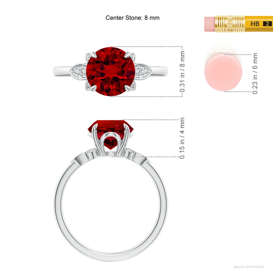 8mm Labgrown Lab-Grown Nature-Inspired Round Ruby Engagement Ring in 18K White Gold ruler