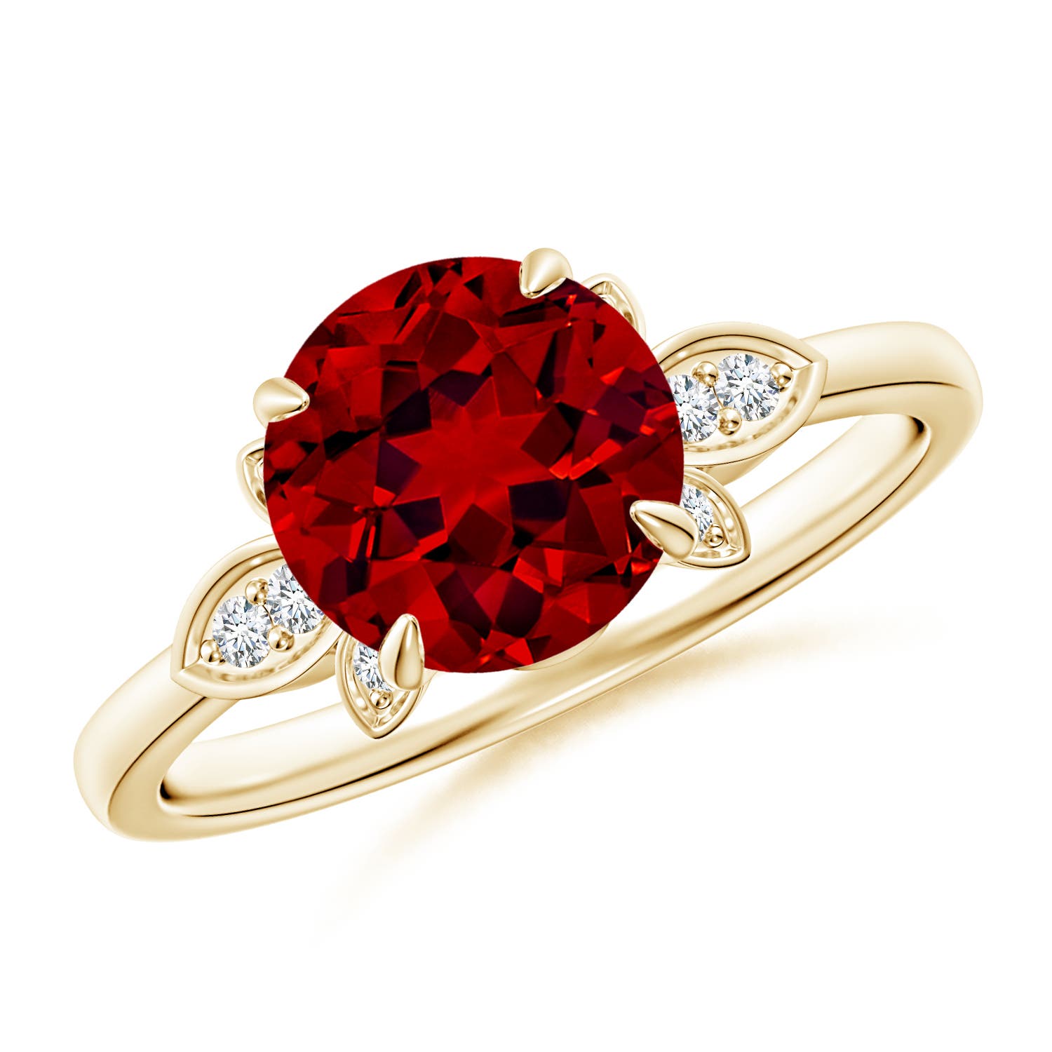 8mm Labgrown Lab-Grown Nature-Inspired Round Ruby Engagement Ring in 18K Yellow Gold