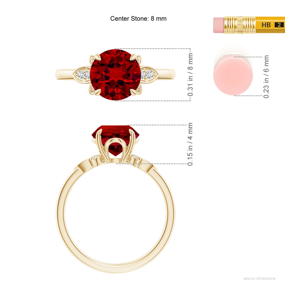 8mm Labgrown Lab-Grown Nature-Inspired Round Ruby Engagement Ring in 18K Yellow Gold ruler