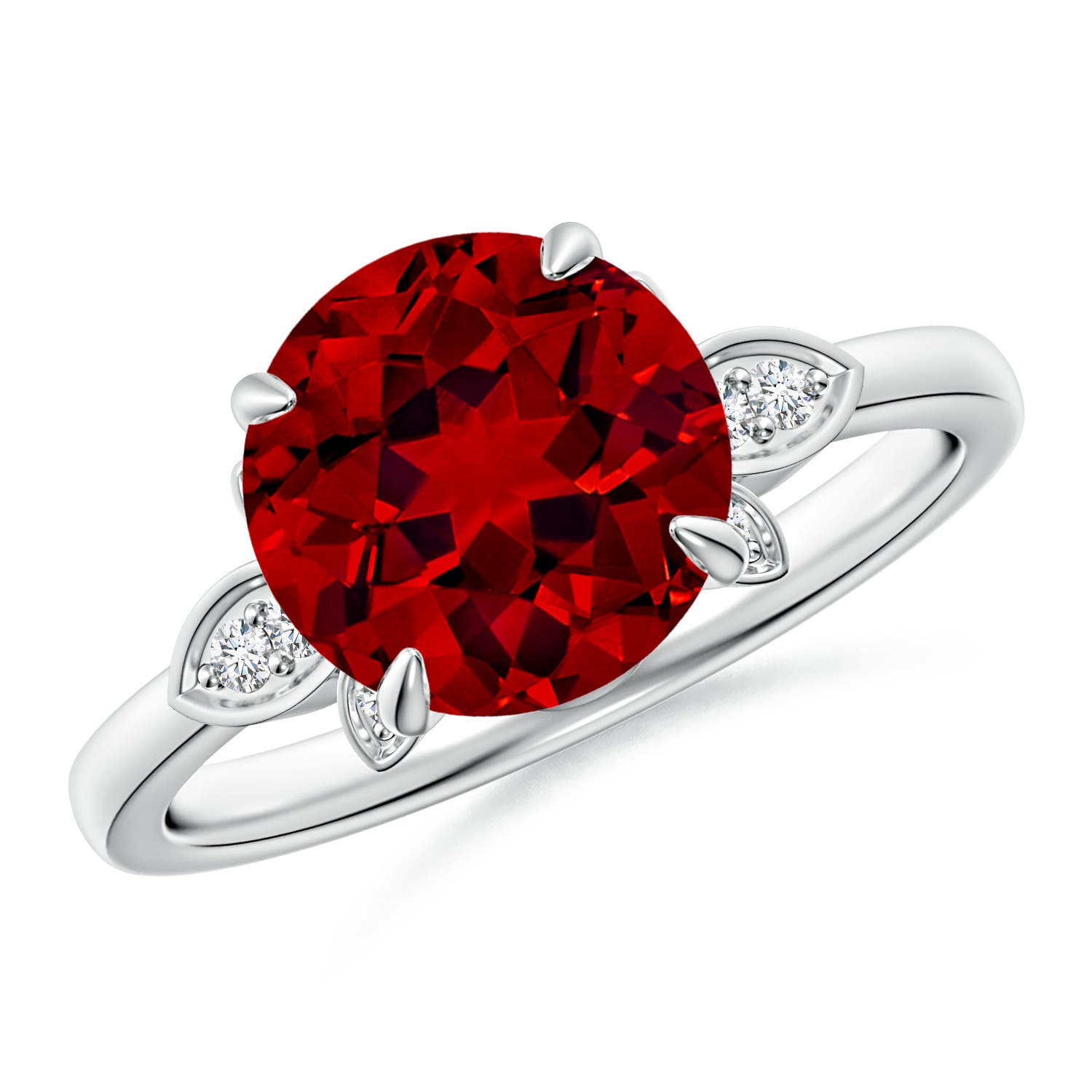 9mm Labgrown Lab-Grown Nature-Inspired Round Ruby Engagement Ring in 18K White Gold