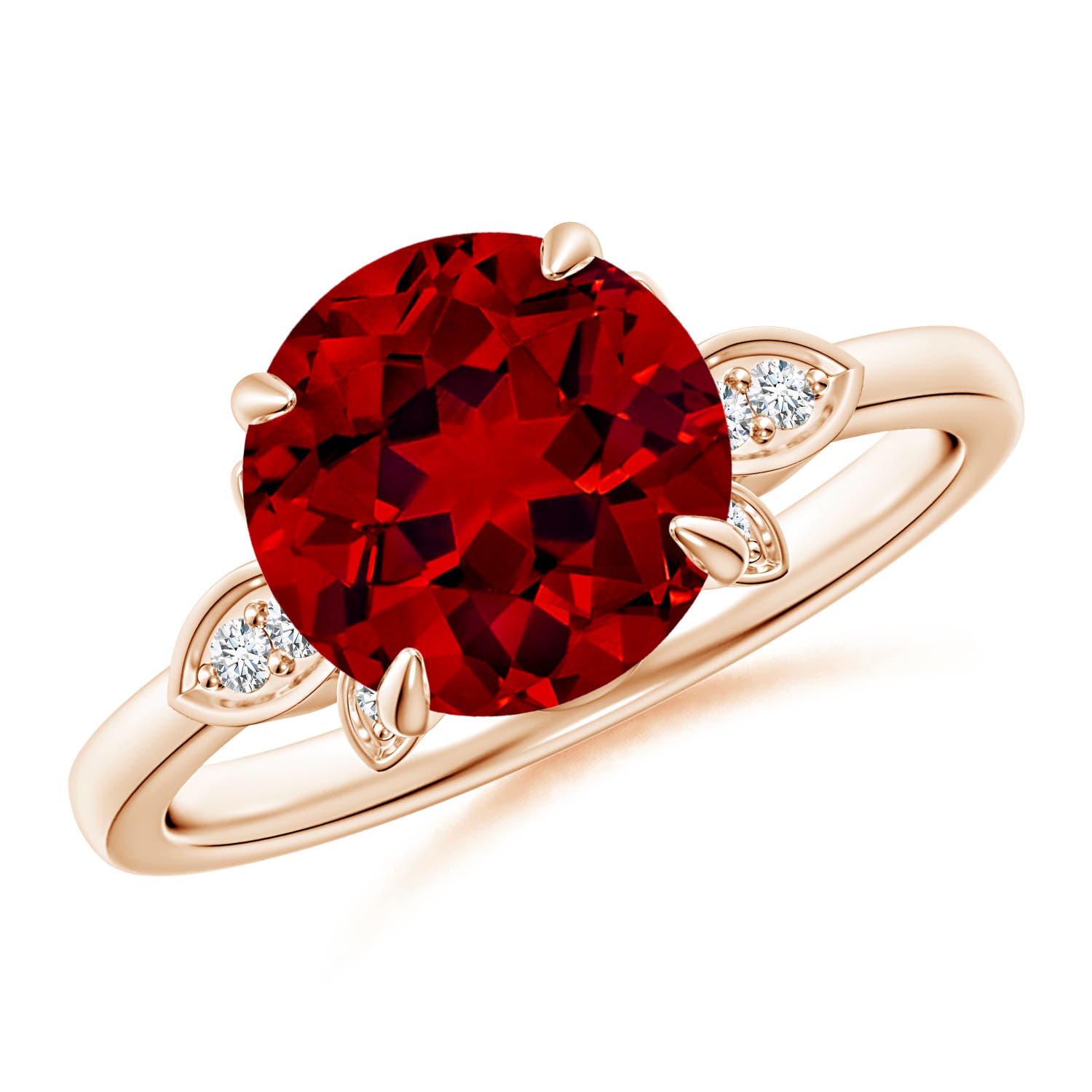 9mm Labgrown Lab-Grown Nature-Inspired Round Ruby Engagement Ring in Rose Gold