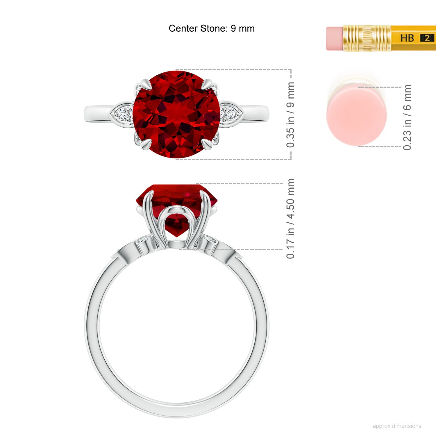 9mm Labgrown Lab-Grown Nature-Inspired Round Ruby Engagement Ring in White Gold - ruler