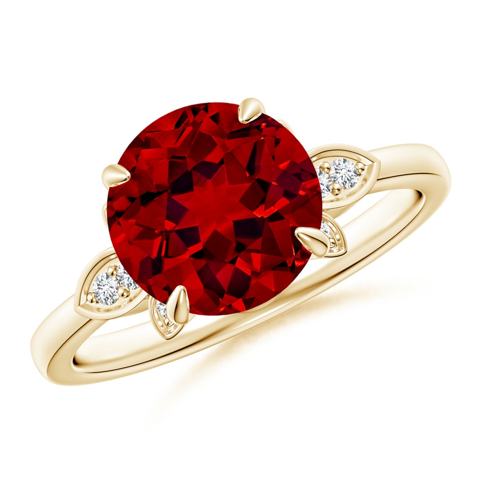 9mm Labgrown Lab-Grown Nature-Inspired Round Ruby Engagement Ring in Yellow Gold 