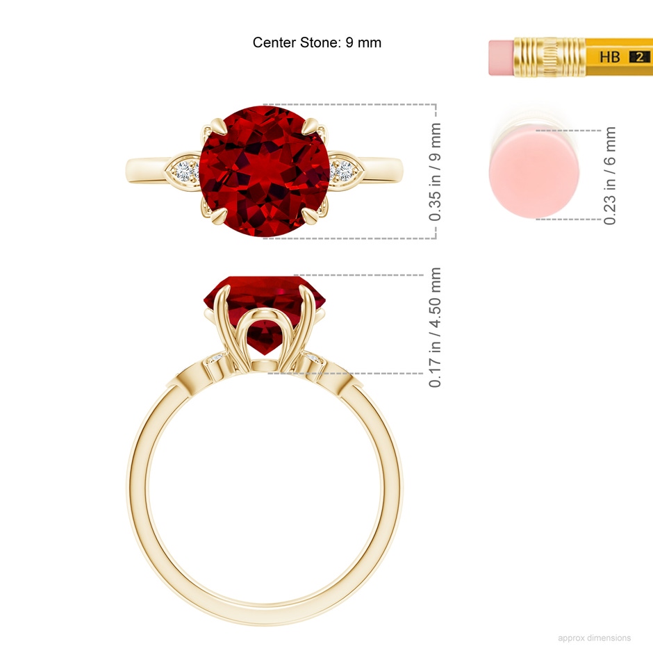 9mm Labgrown Lab-Grown Nature-Inspired Round Ruby Engagement Ring in Yellow Gold ruler