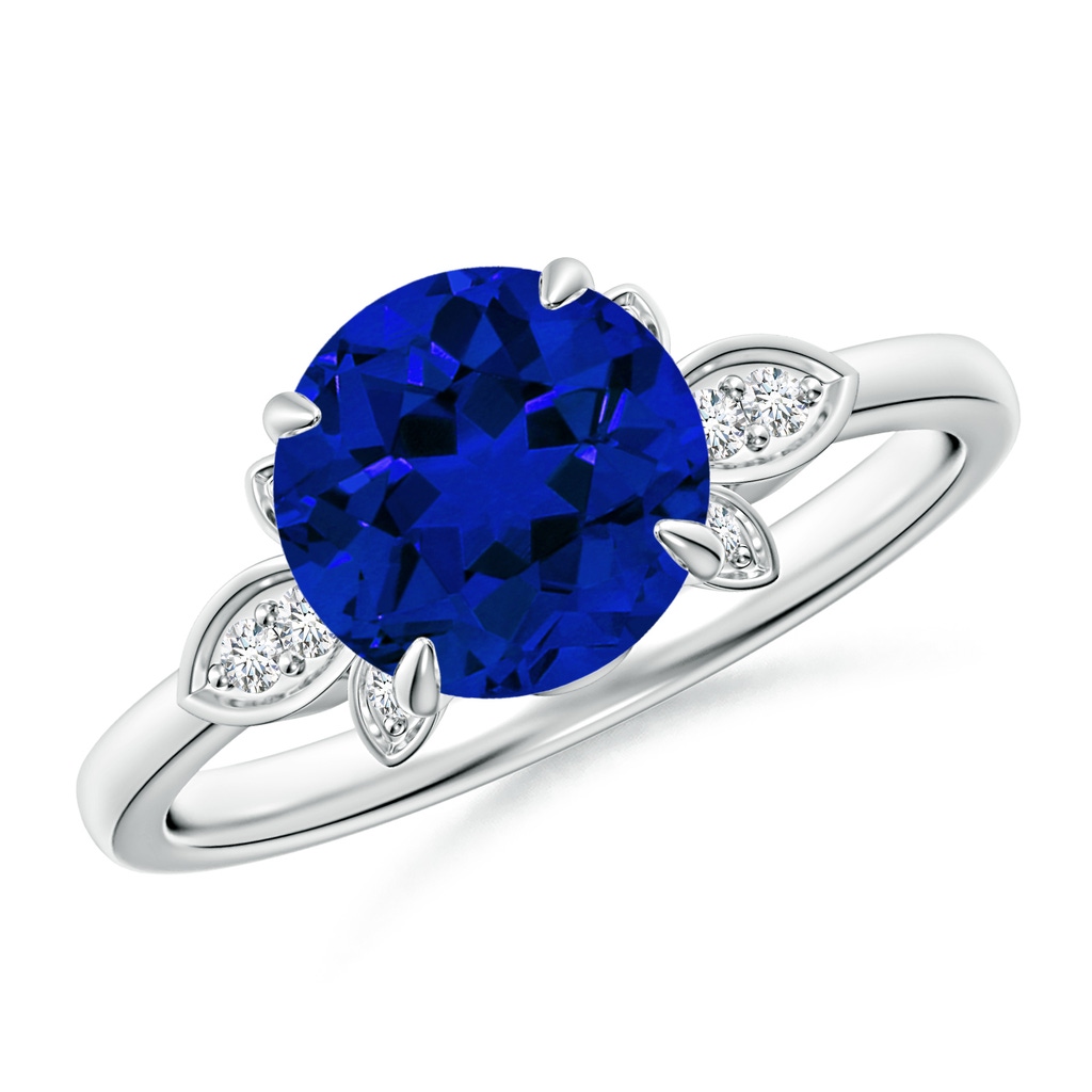 8mm Labgrown Lab-Grown Nature-Inspired Round Blue Sapphire Engagement Ring in White Gold