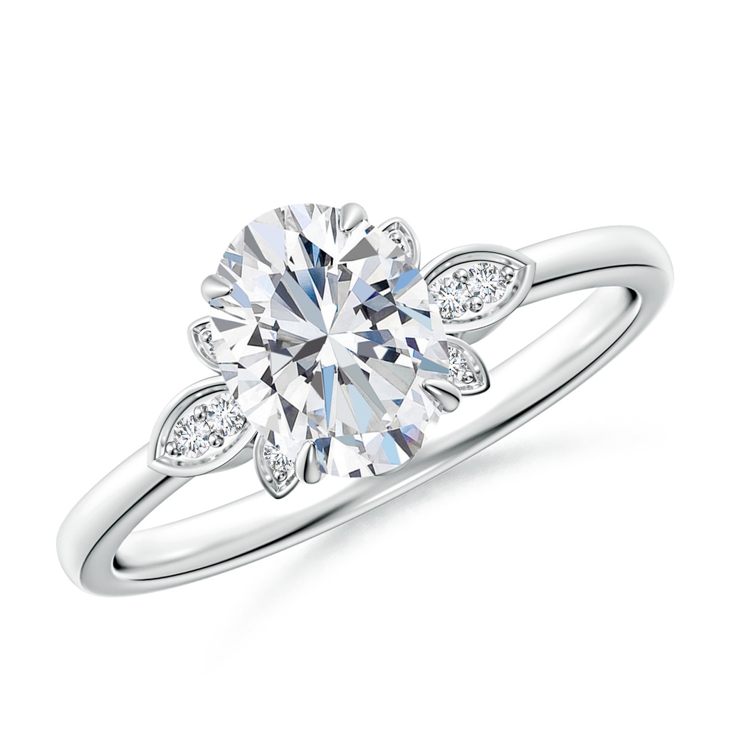 8x6mm FGVS Lab-Grown Nature-Inspired Oval Diamond Engagement Ring in 18K White Gold