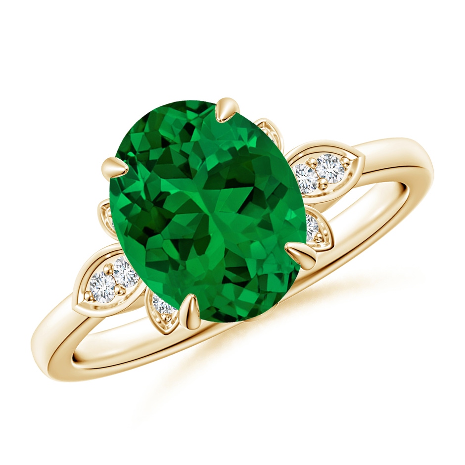 10x8mm Labgrown Lab-Grown Nature-Inspired Oval Emerald Engagement Ring in 18K Yellow Gold 