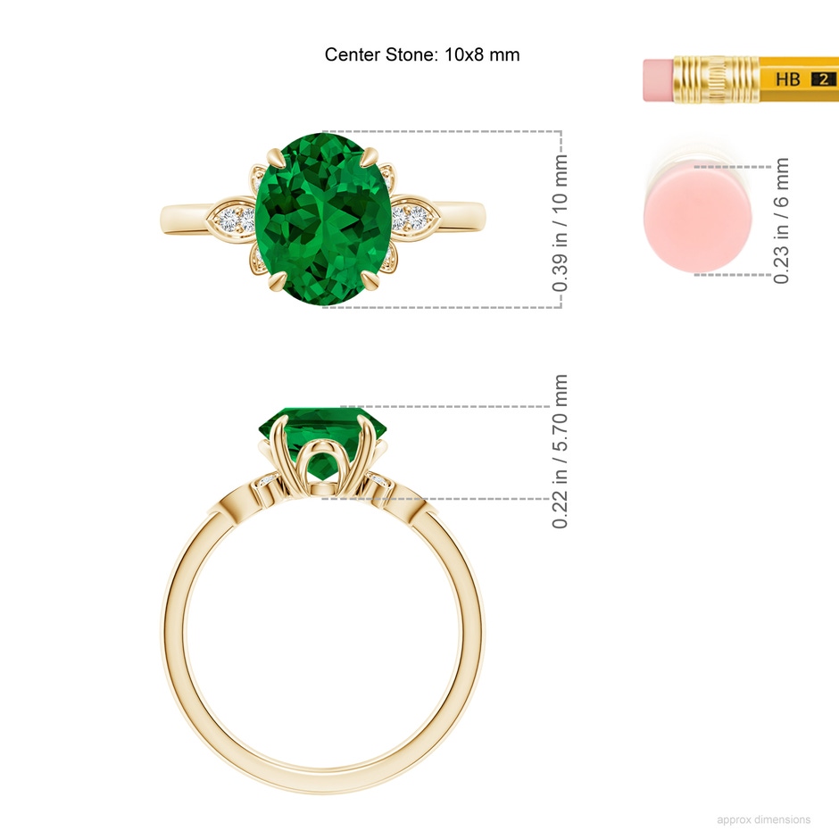 10x8mm Labgrown Lab-Grown Nature-Inspired Oval Emerald Engagement Ring in 18K Yellow Gold ruler