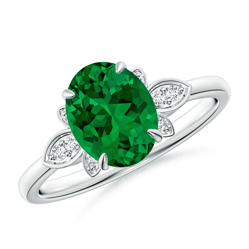 9x7mm Labgrown Lab-Grown Nature-Inspired Oval Emerald Engagement Ring in White Gold