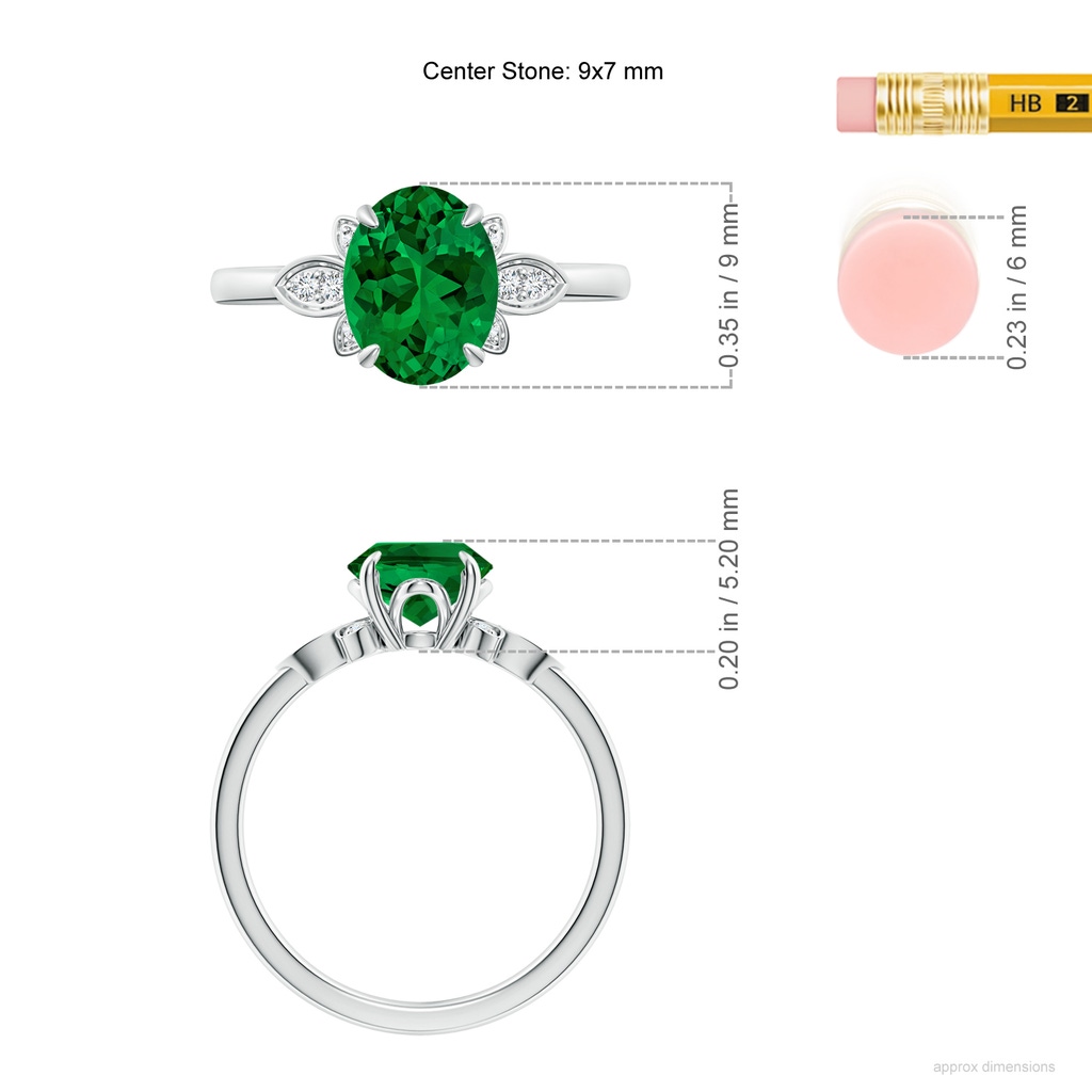 9x7mm Labgrown Lab-Grown Nature-Inspired Oval Emerald Engagement Ring in White Gold ruler