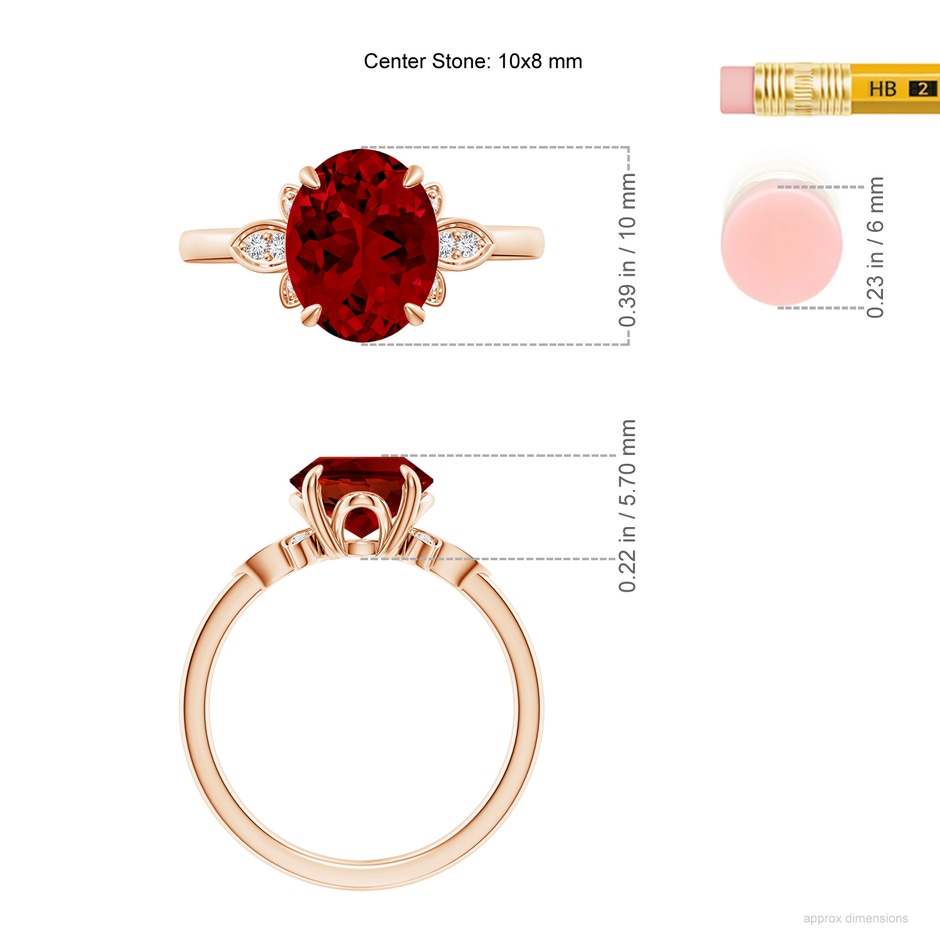 10x8mm Labgrown Lab-Grown Nature-Inspired Oval Ruby Engagement Ring in Rose Gold ruler