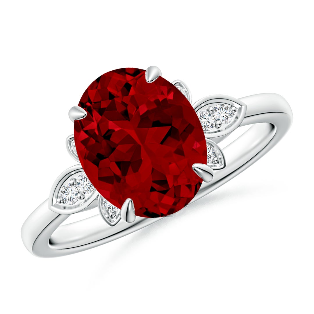 10x8mm Labgrown Lab-Grown Nature-Inspired Oval Ruby Engagement Ring in White Gold