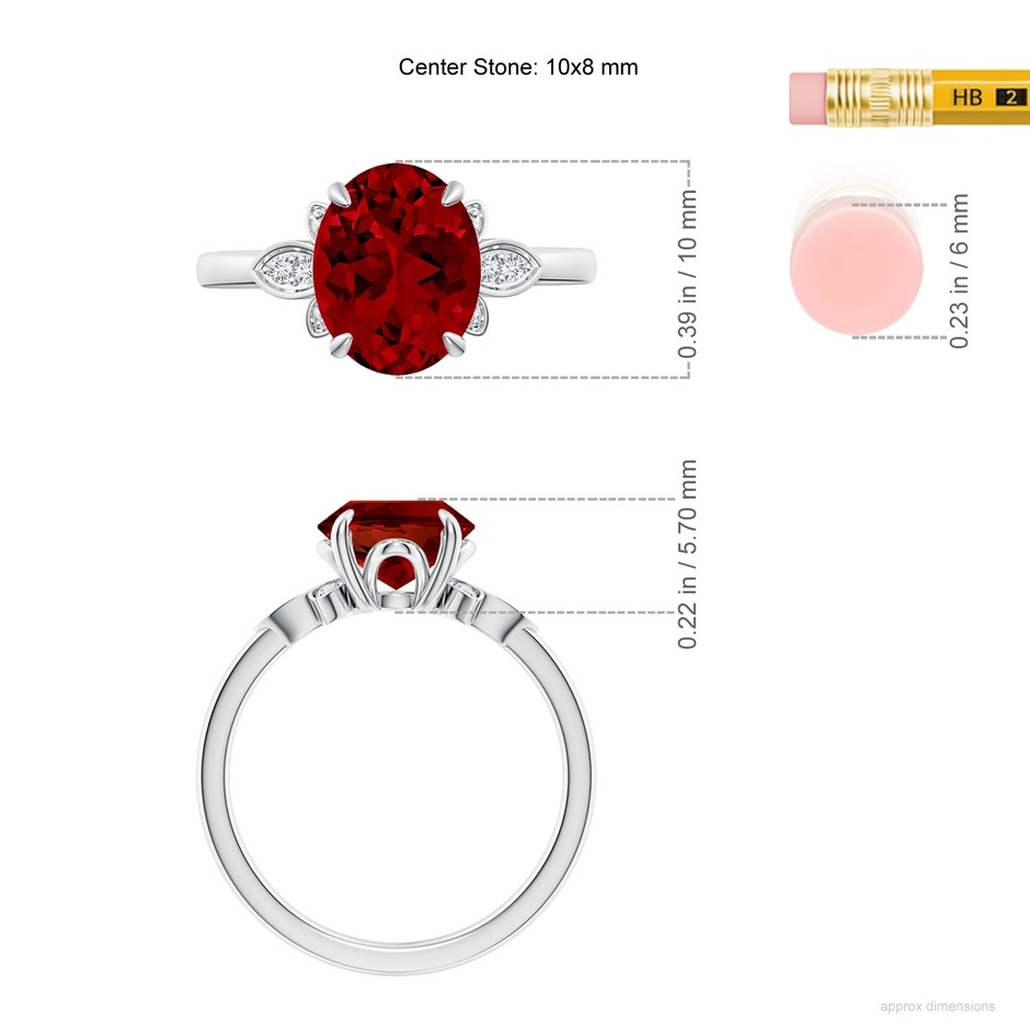 10x8mm Labgrown Lab-Grown Nature-Inspired Oval Ruby Engagement Ring in White Gold ruler