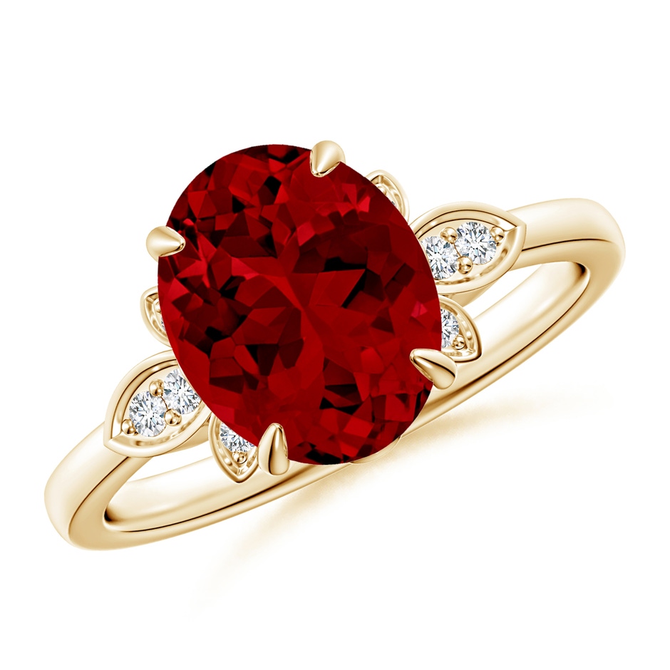 10x8mm Labgrown Lab-Grown Nature-Inspired Oval Ruby Engagement Ring in Yellow Gold 