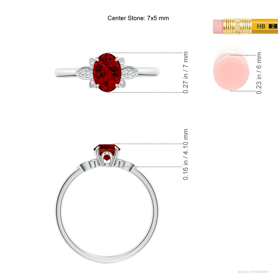 7x5mm Labgrown Lab-Grown Nature-Inspired Oval Ruby Engagement Ring in P950 Platinum ruler