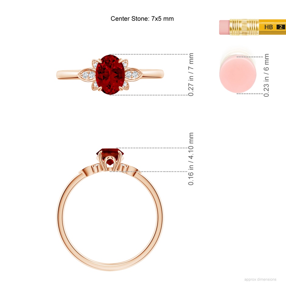 7x5mm Labgrown Lab-Grown Nature-Inspired Oval Ruby Engagement Ring in Rose Gold ruler