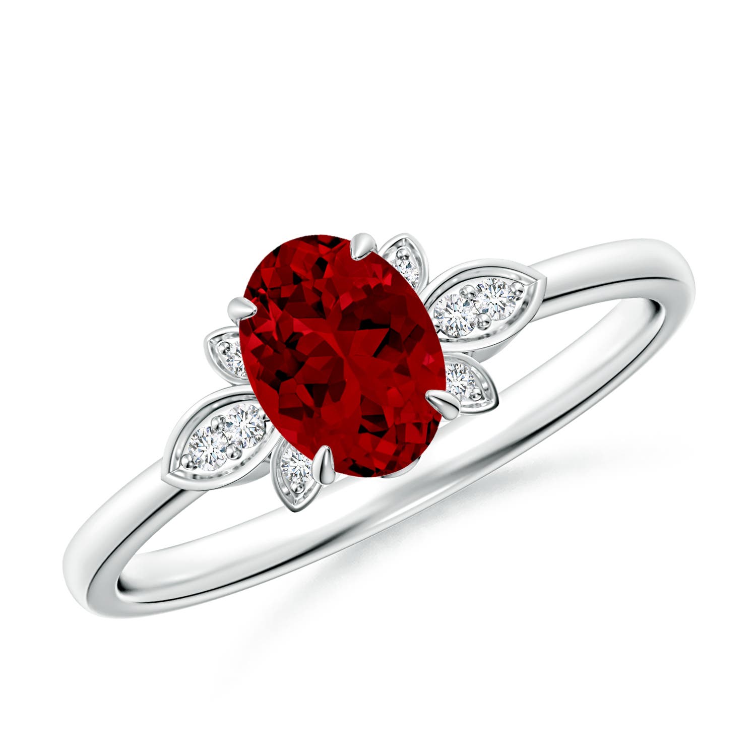 7x5mm Labgrown Lab-Grown Nature-Inspired Oval Ruby Engagement Ring in White Gold