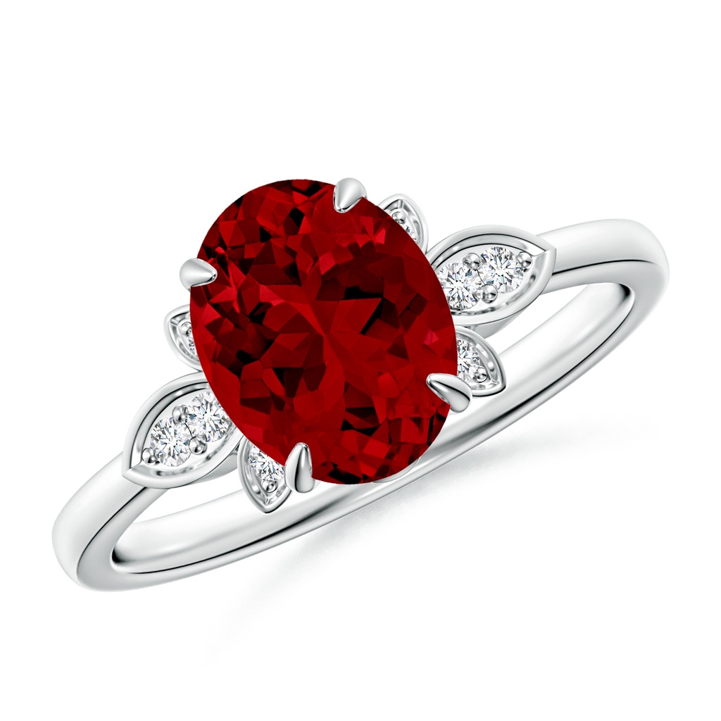 9x7mm Labgrown Lab-Grown Nature-Inspired Oval Ruby Engagement Ring in White Gold
