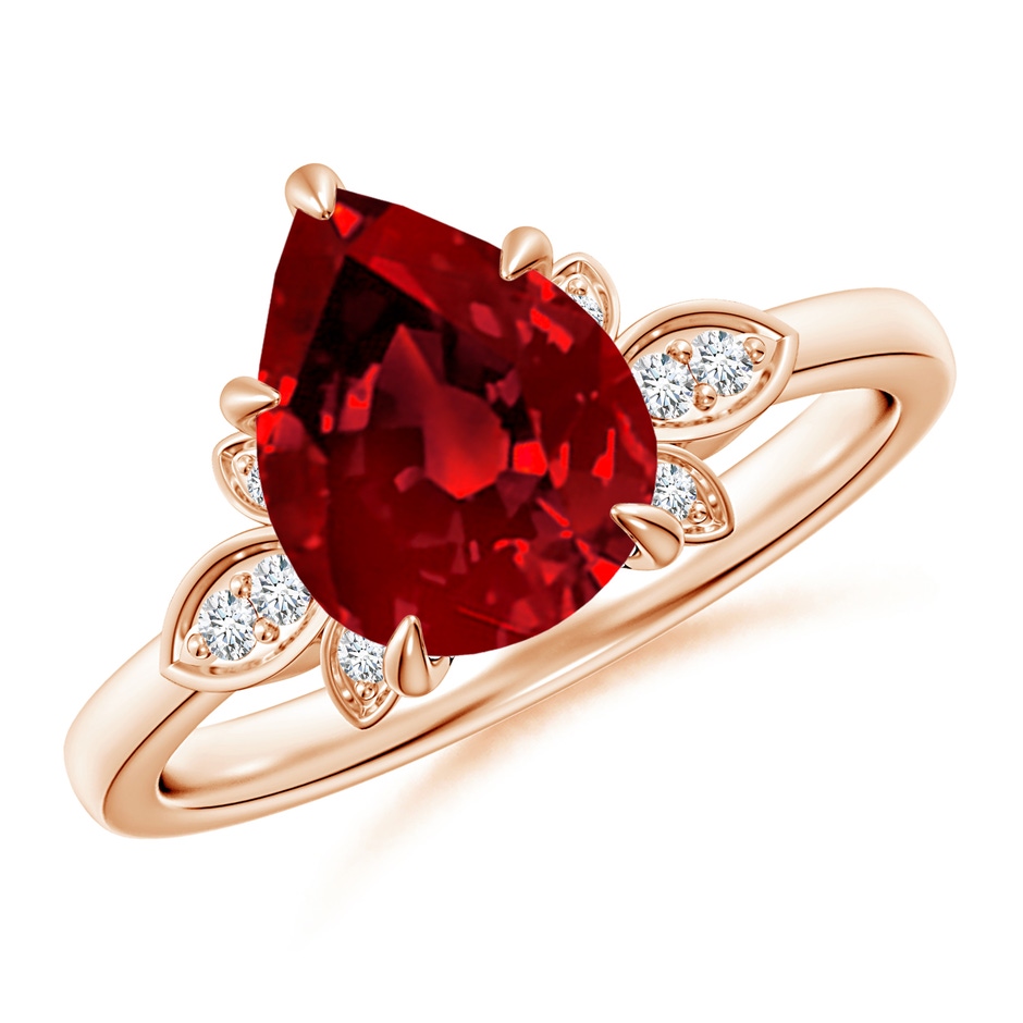 10x8mm Labgrown Lab-Grown Nature-Inspired Pear-Shaped Ruby Engagement Ring in 18K Rose Gold 