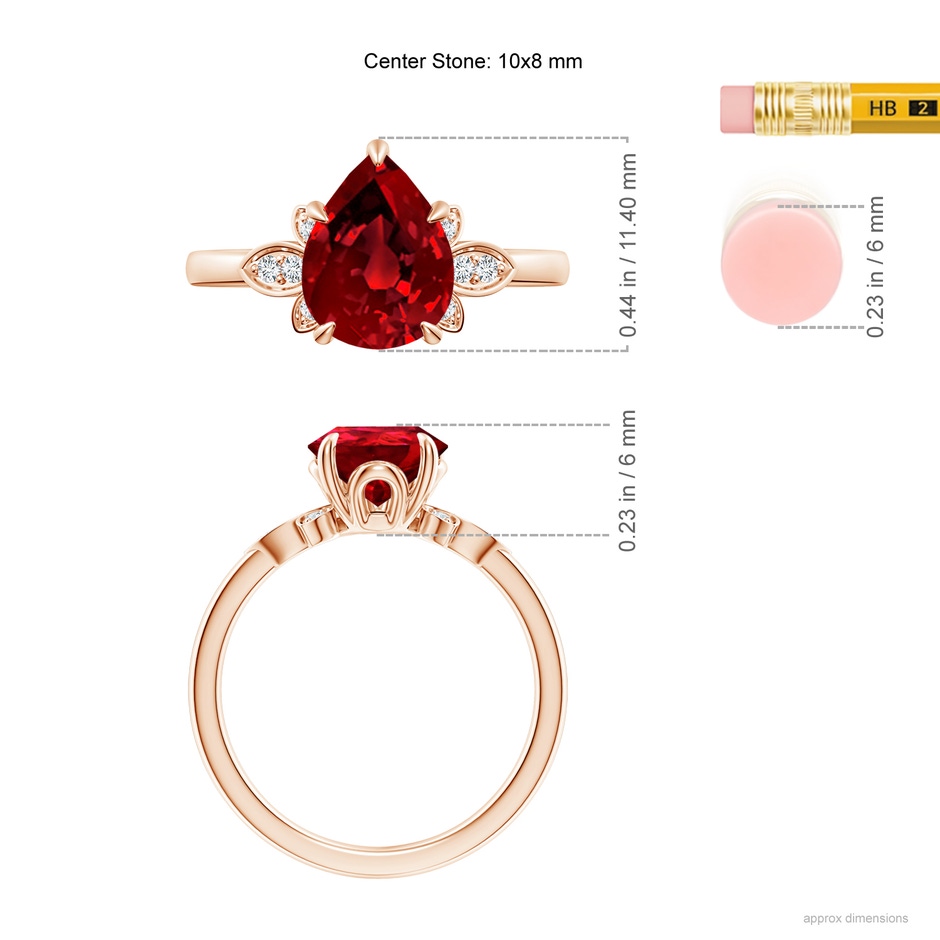 10x8mm Labgrown Lab-Grown Nature-Inspired Pear-Shaped Ruby Engagement Ring in 18K Rose Gold ruler