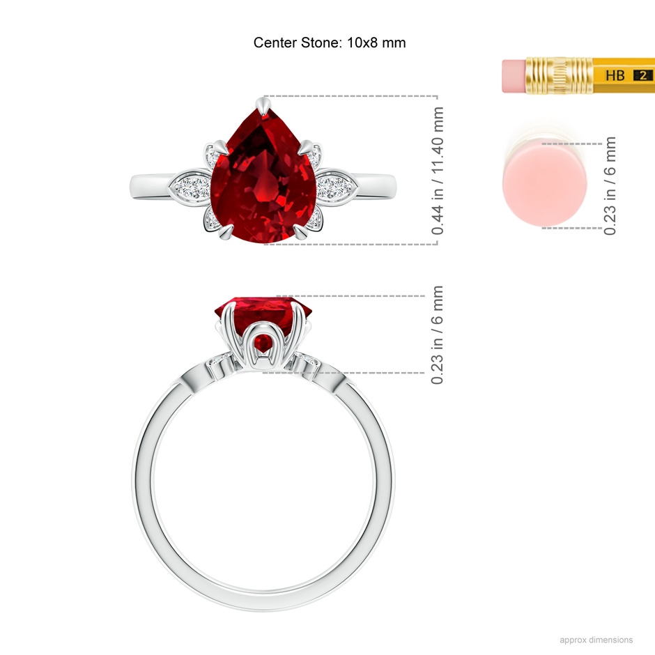 10x8mm Labgrown Lab-Grown Nature-Inspired Pear-Shaped Ruby Engagement Ring in 18K White Gold ruler